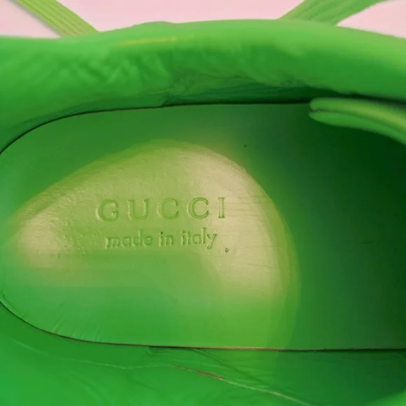 GUCCI neon green ipanema perforated leather lace up sneaker running shoes 10.5 - Picture 4 of 10